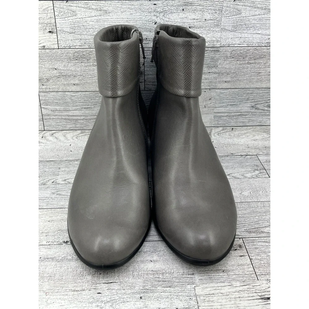 Ecco Shape 35 Grey Leather Block Heel‎ Ankle Boots Side Zip Womens 37 US 6-6.5
